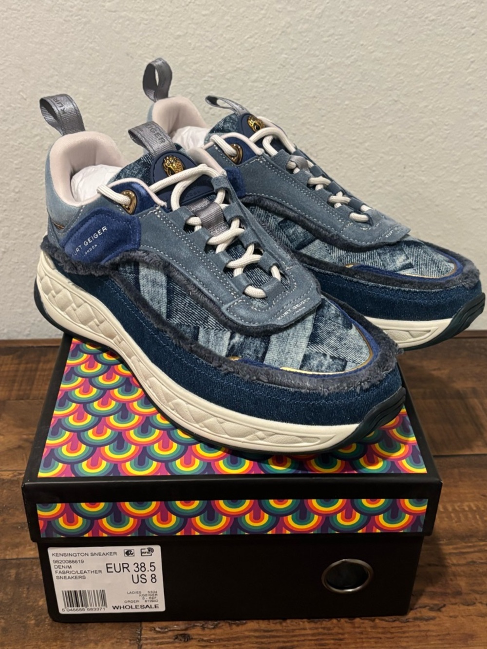 Kurt Geiger Denim Blue Mixed-Material Sneakers